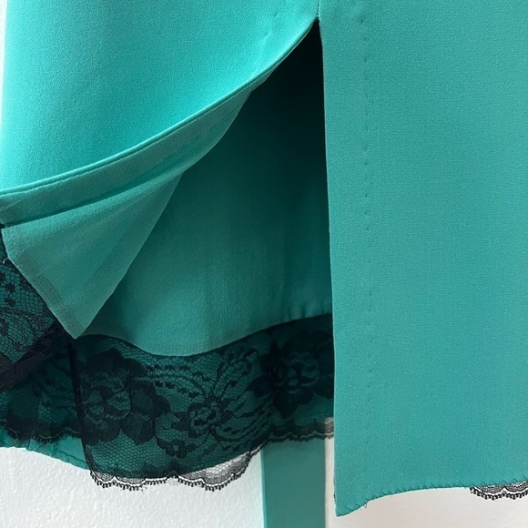 Costello Tagliapietra Blue Green Plunge Back Tie Waist Silk Midi Dress - Picture 5 of 9